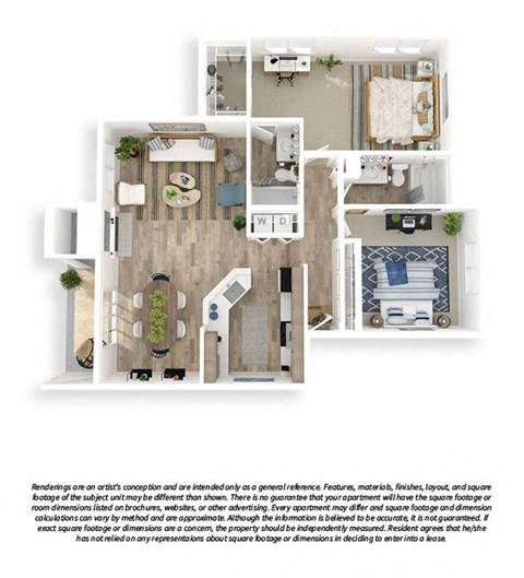 Floor plan for 2 beds, 2 baths, 1096 sqft